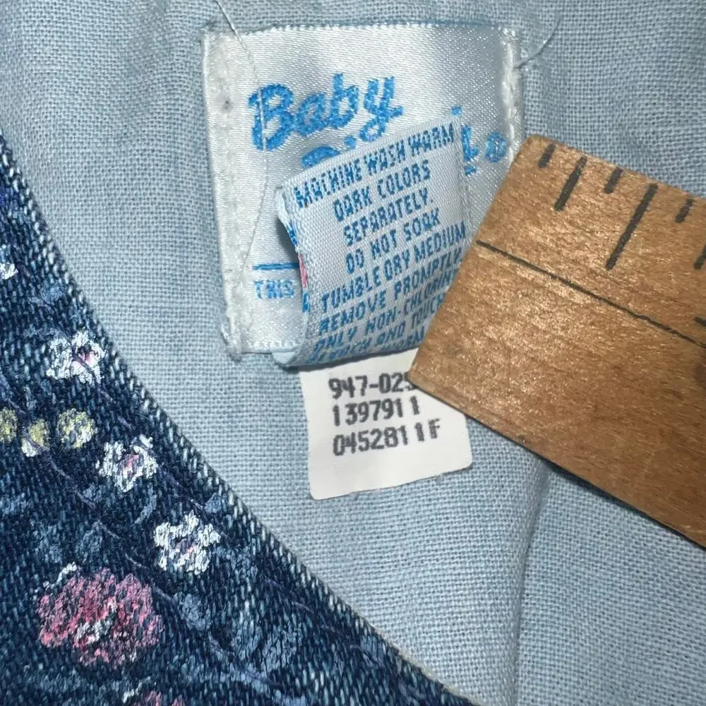 Vintage 90s Baby OshKosh B'gosh denim pink floral jumper dress girls 24 months